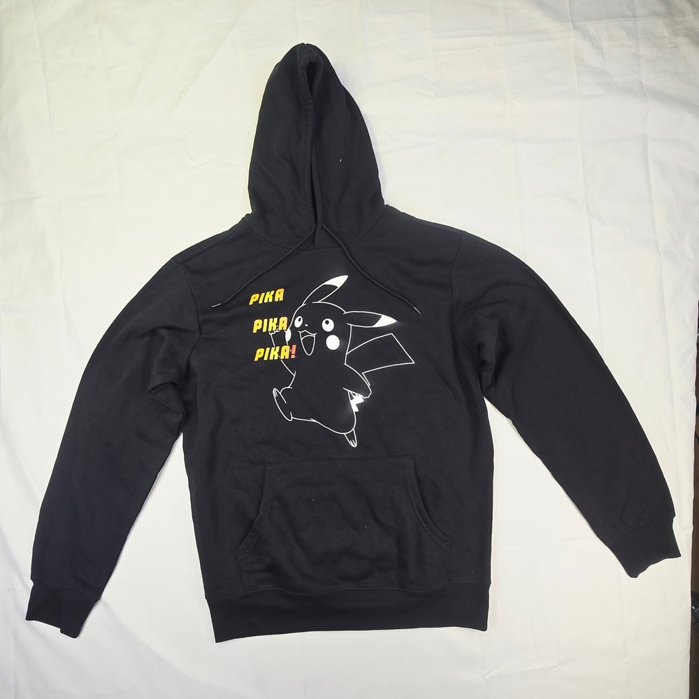 Pokemon Pikachu Graphic Hoodie Men's Size Medium Black Pika Pika Pika Pullover